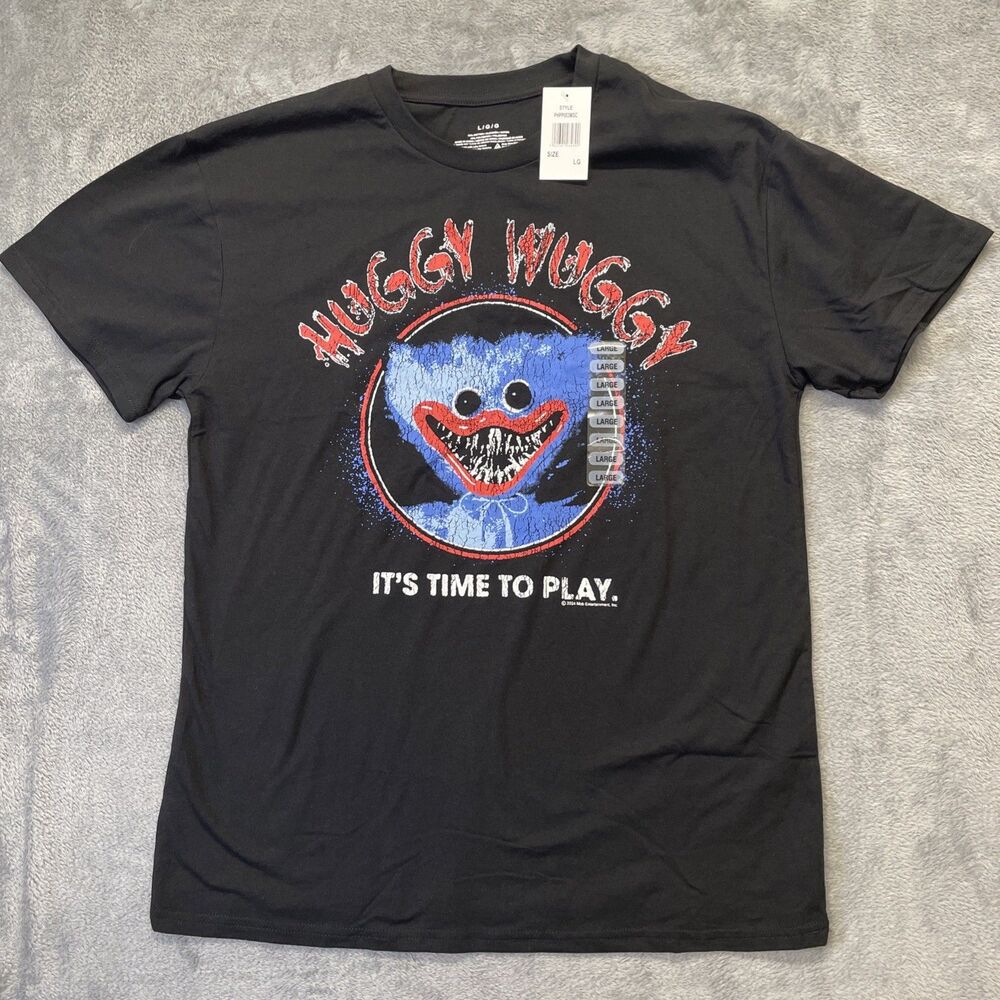 Poppy Playtime Huggy Wuggy It's Time To Play Black Unisex Shirt Size Large